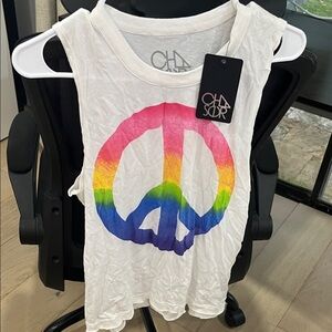 Brand New with tag, CHASOR M Chaser White Tank with Colorful Peace Sign